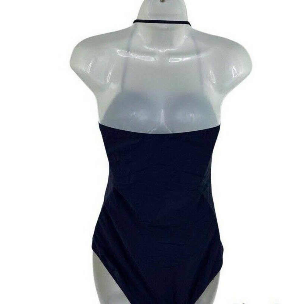 J.Crew $98 Ruched Bandeau One Piece Swimsuit Navy Size 24 B6818 - Picture 3 of 4